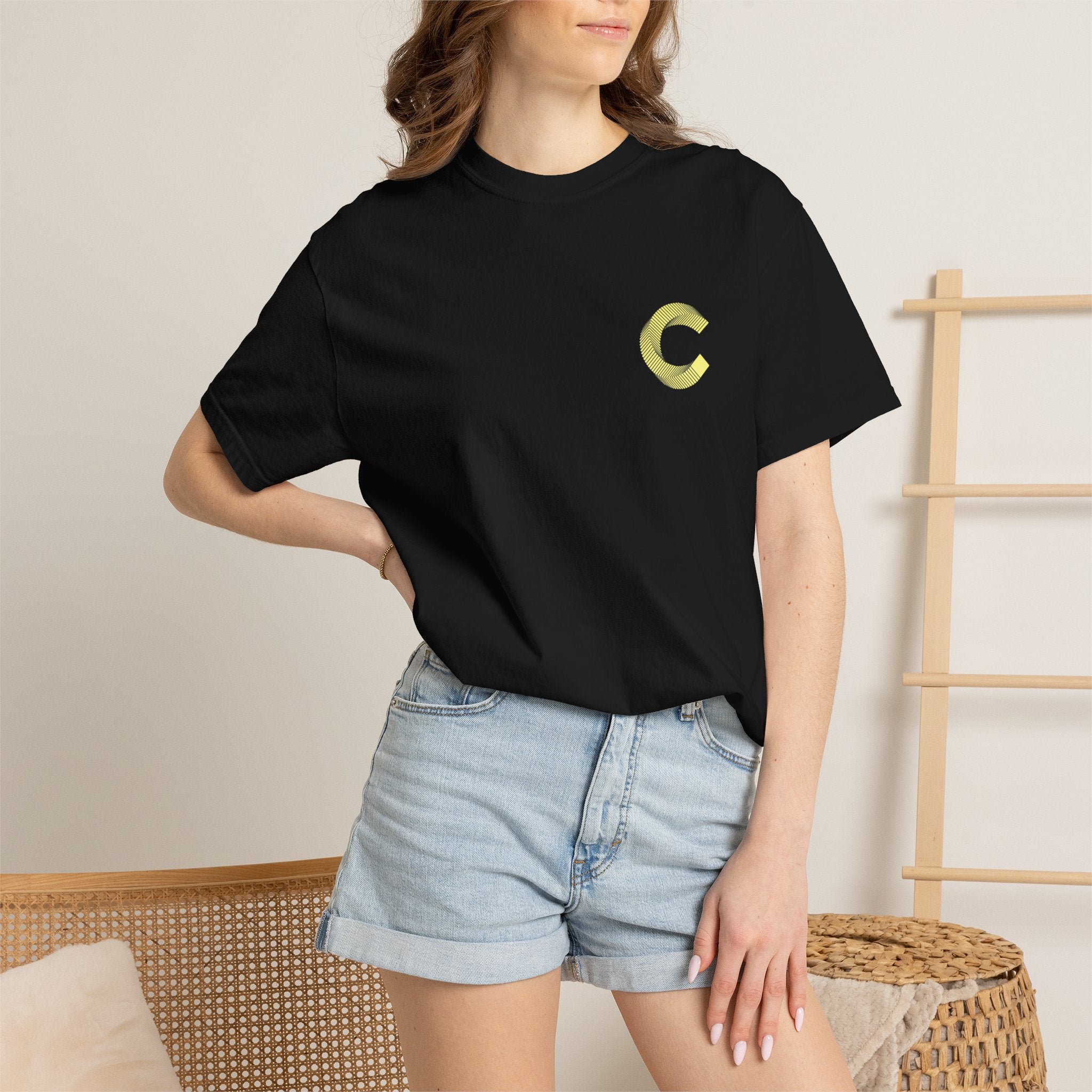 LongView Compute Emblem Tee – Gold & Blue Garment-Dyed Shirt