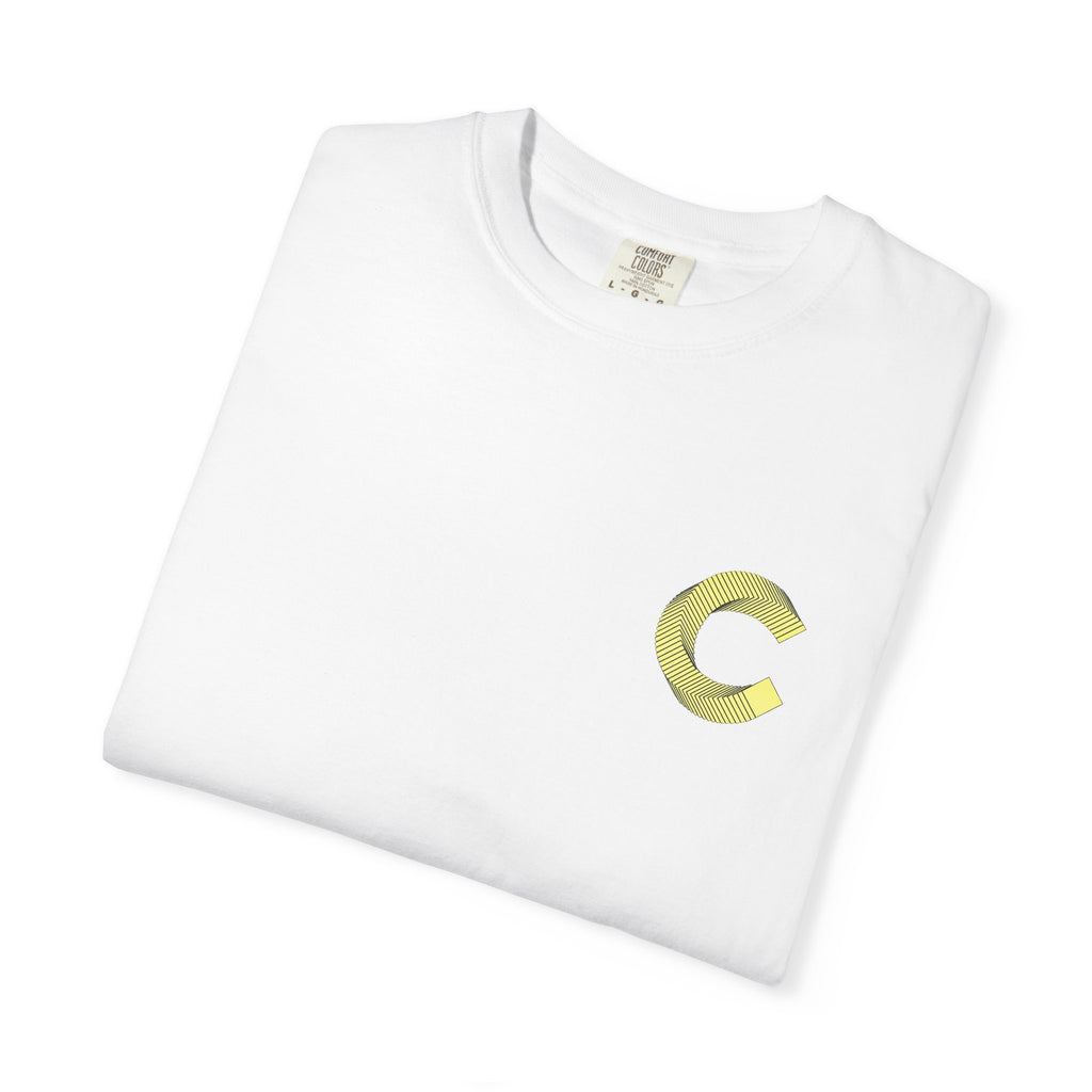 LongView Compute Emblem Tee – Gold & Blue Garment-Dyed Shirt