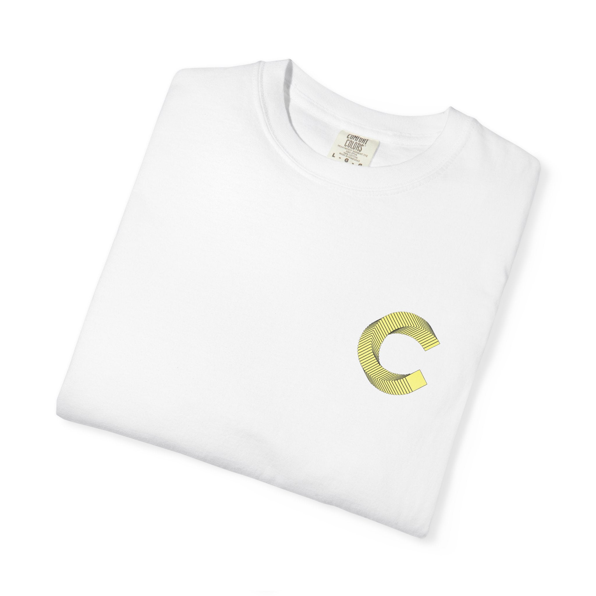 LongView Compute Emblem Tee – Gold & Blue Garment-Dyed Shirt