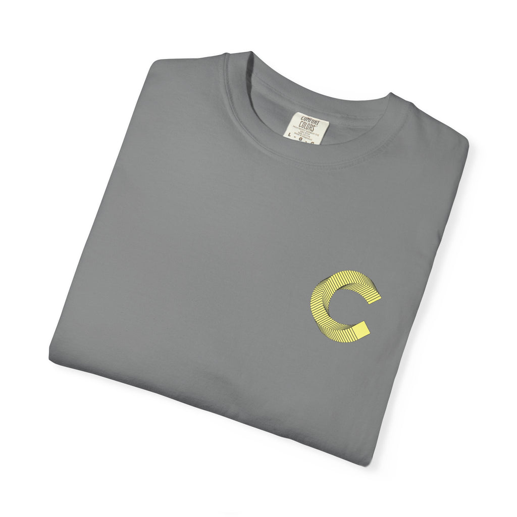 LongView Compute Emblem Tee – Gold & Blue Garment-Dyed Shirt