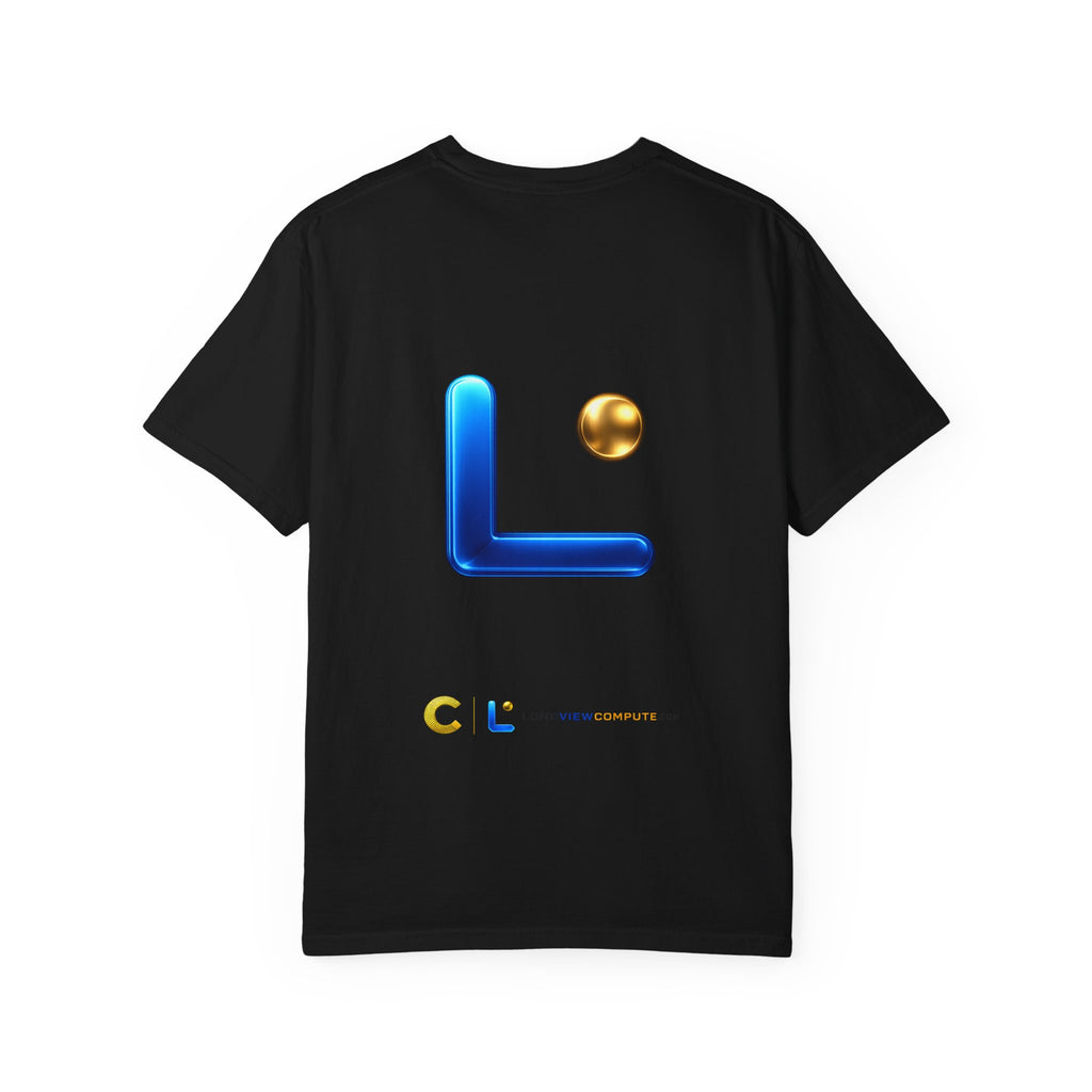 LongView Compute Emblem Tee – Gold & Blue Garment-Dyed Shirt