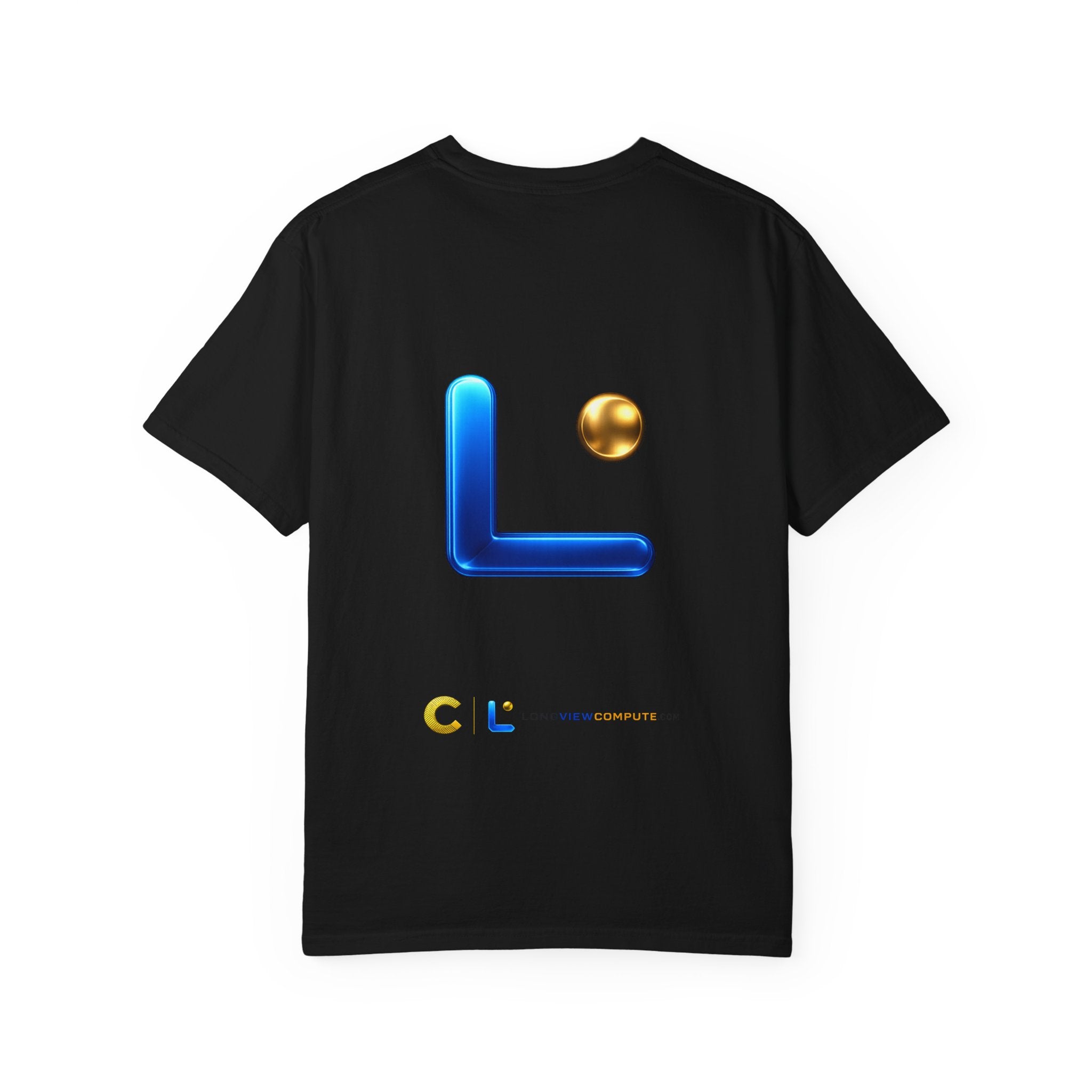 LongView Compute Emblem Tee – Gold & Blue Garment-Dyed Shirt