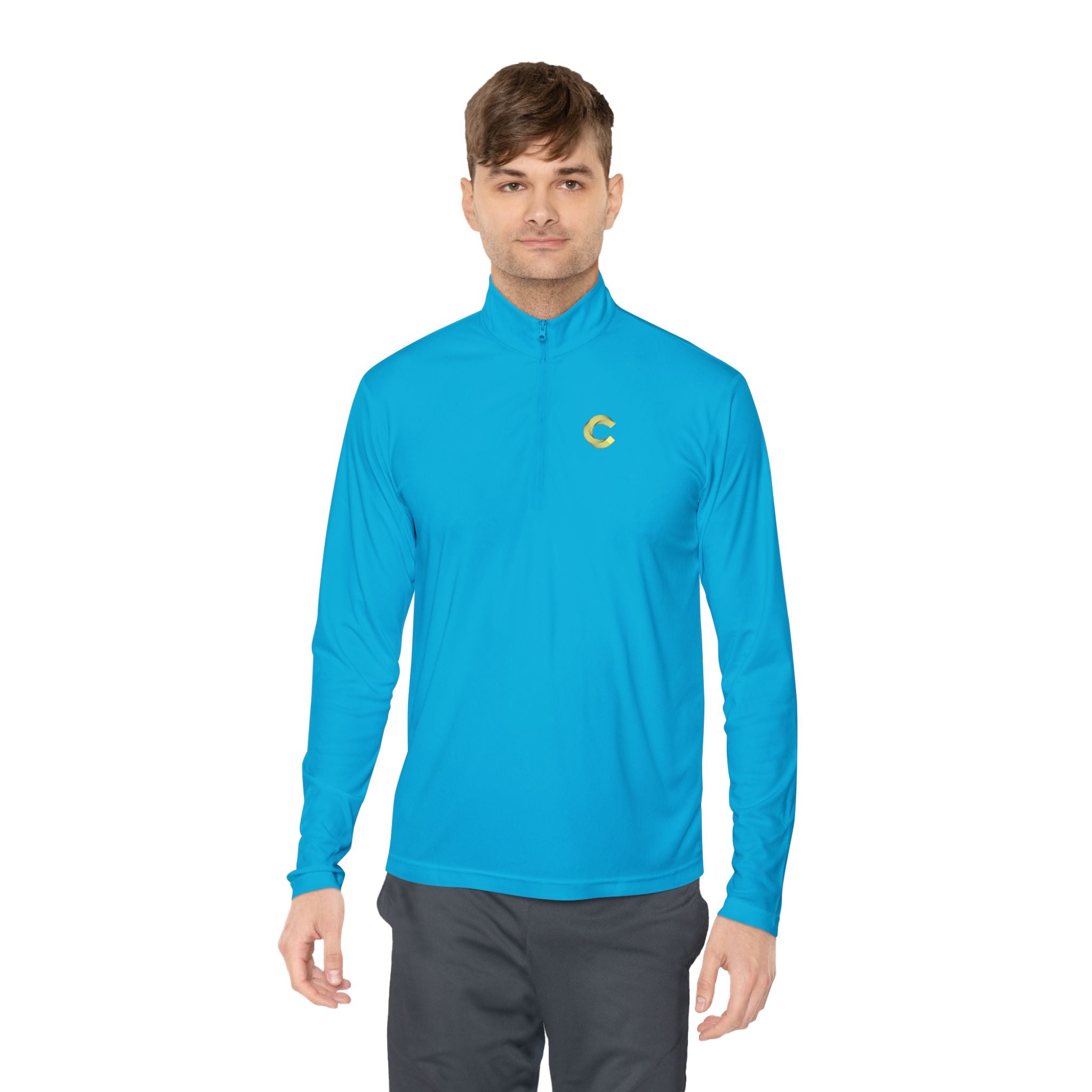 Embroidered 'C' Quarter-Zip Pullover — Minimal Logo Casual Pullover