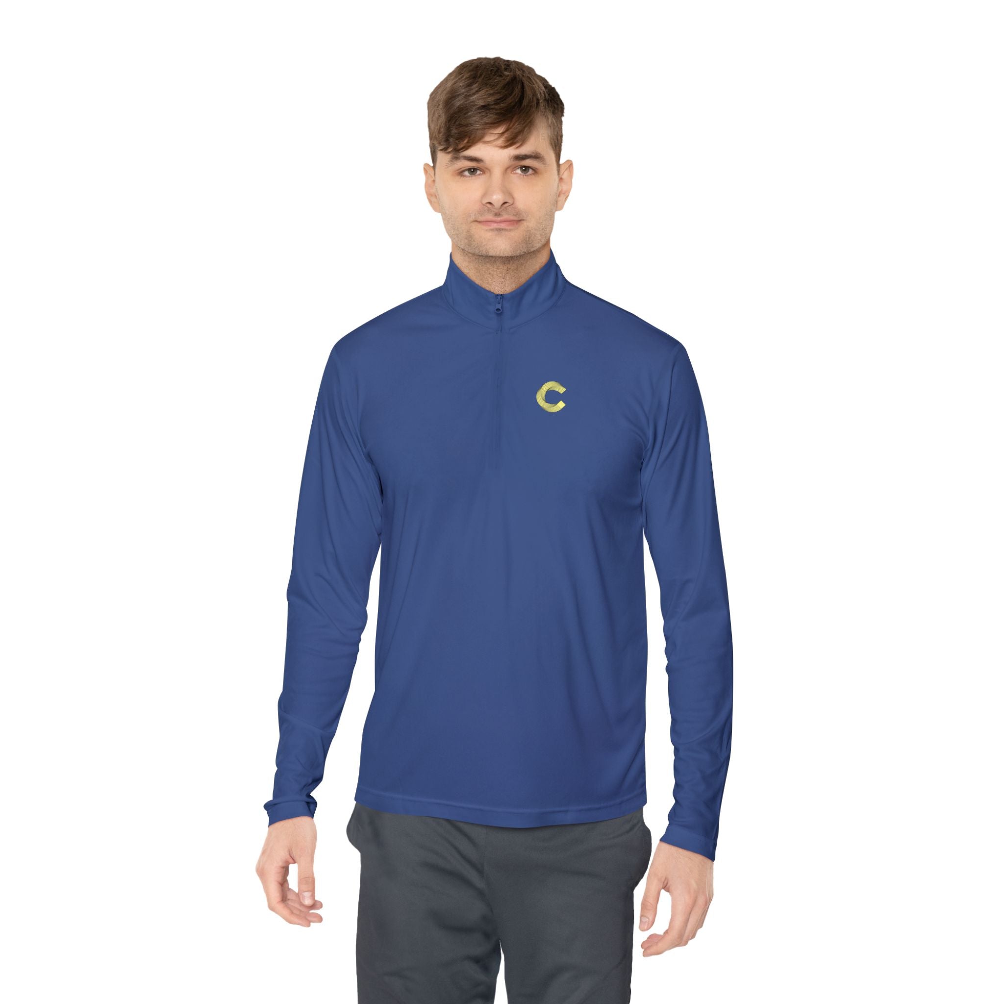 Embroidered 'C' Quarter-Zip Pullover — Minimal Logo Casual Pullover