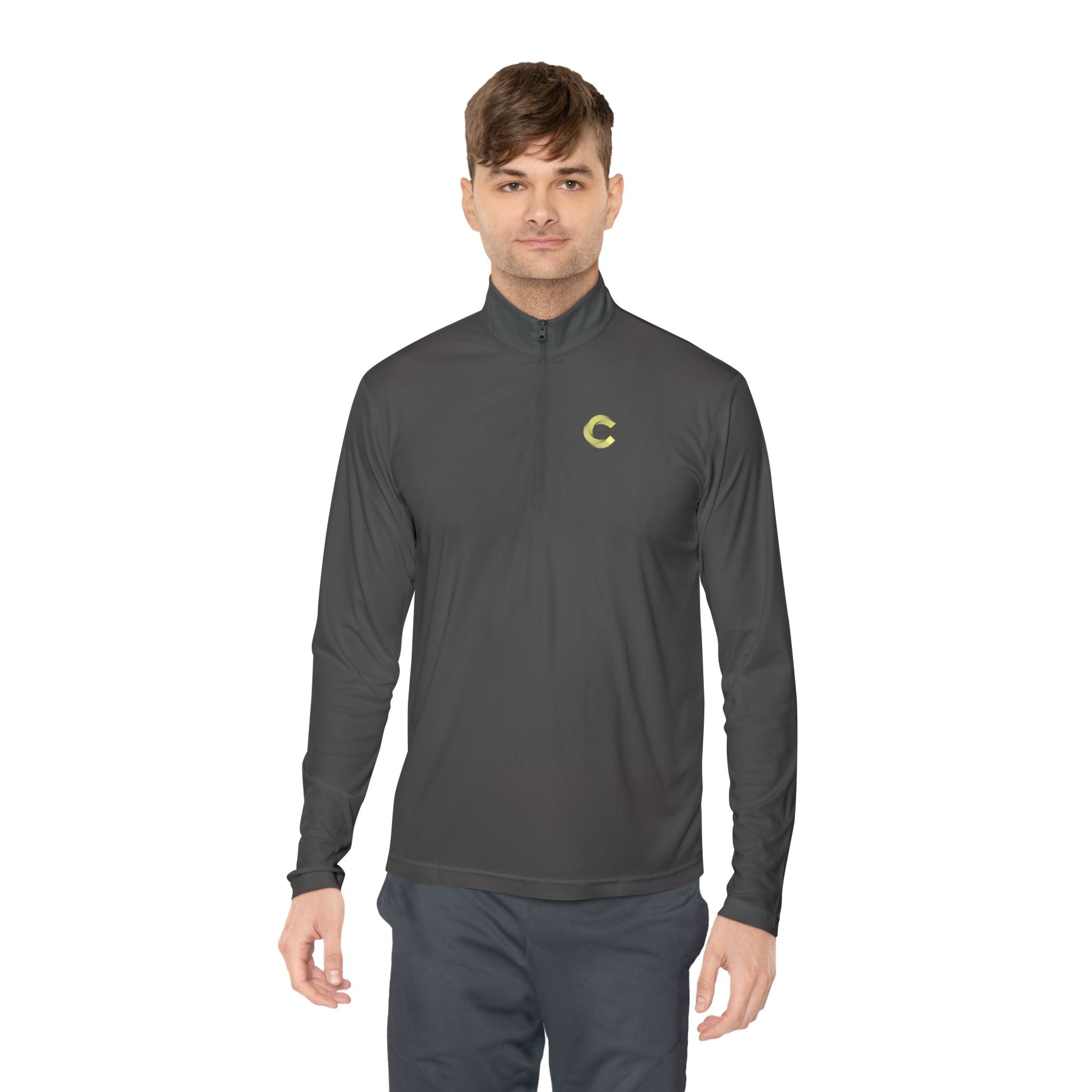 Embroidered 'C' Quarter-Zip Pullover — Minimal Logo Casual Pullover