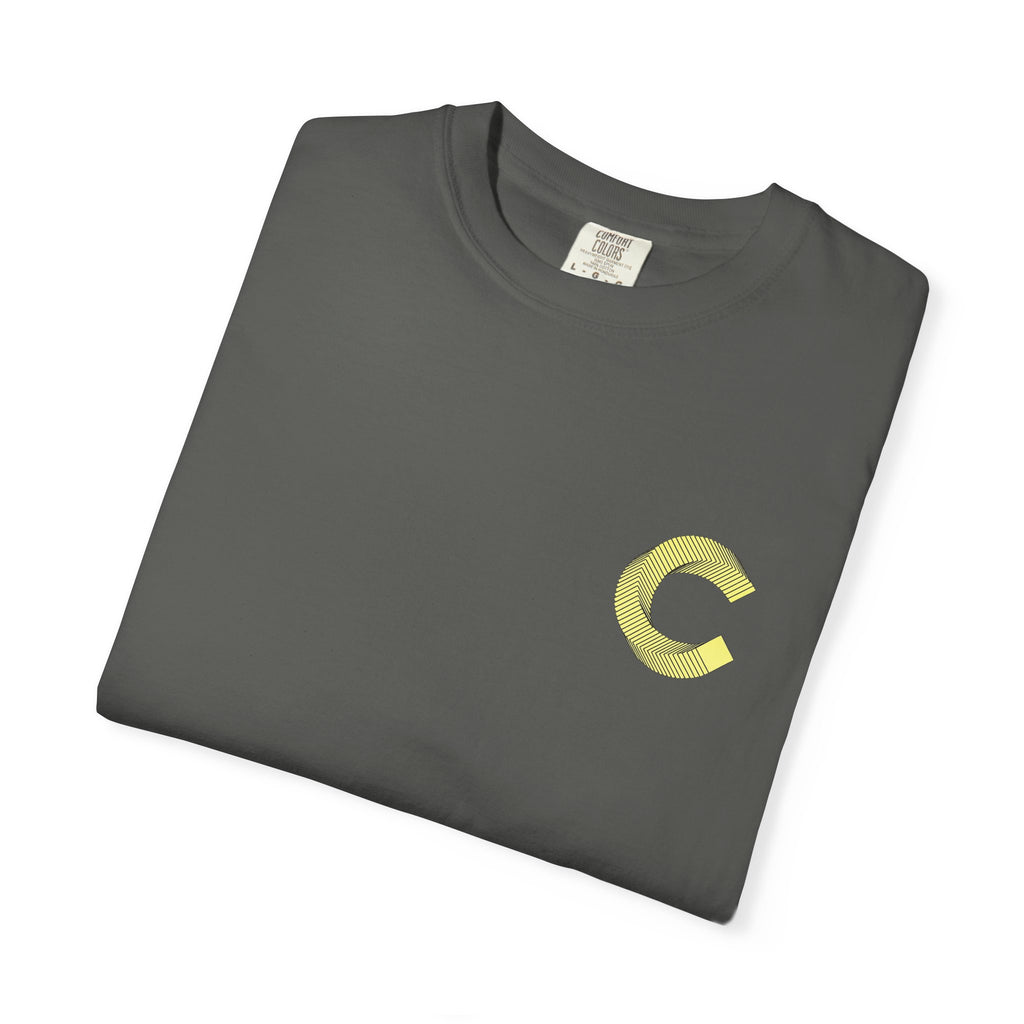 LongView Compute Emblem Tee – Gold & Blue Garment-Dyed Shirt