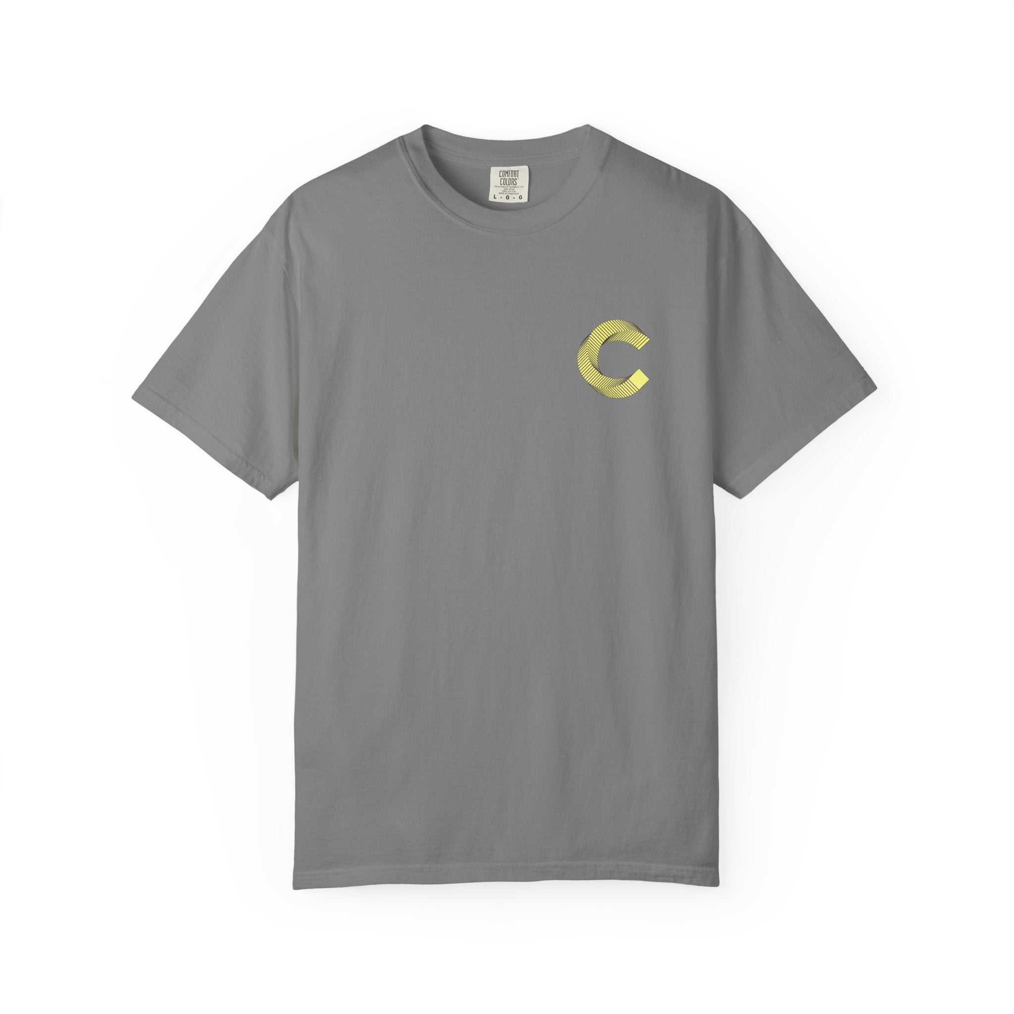 LongView Compute Emblem Tee – Gold & Blue Garment-Dyed Shirt