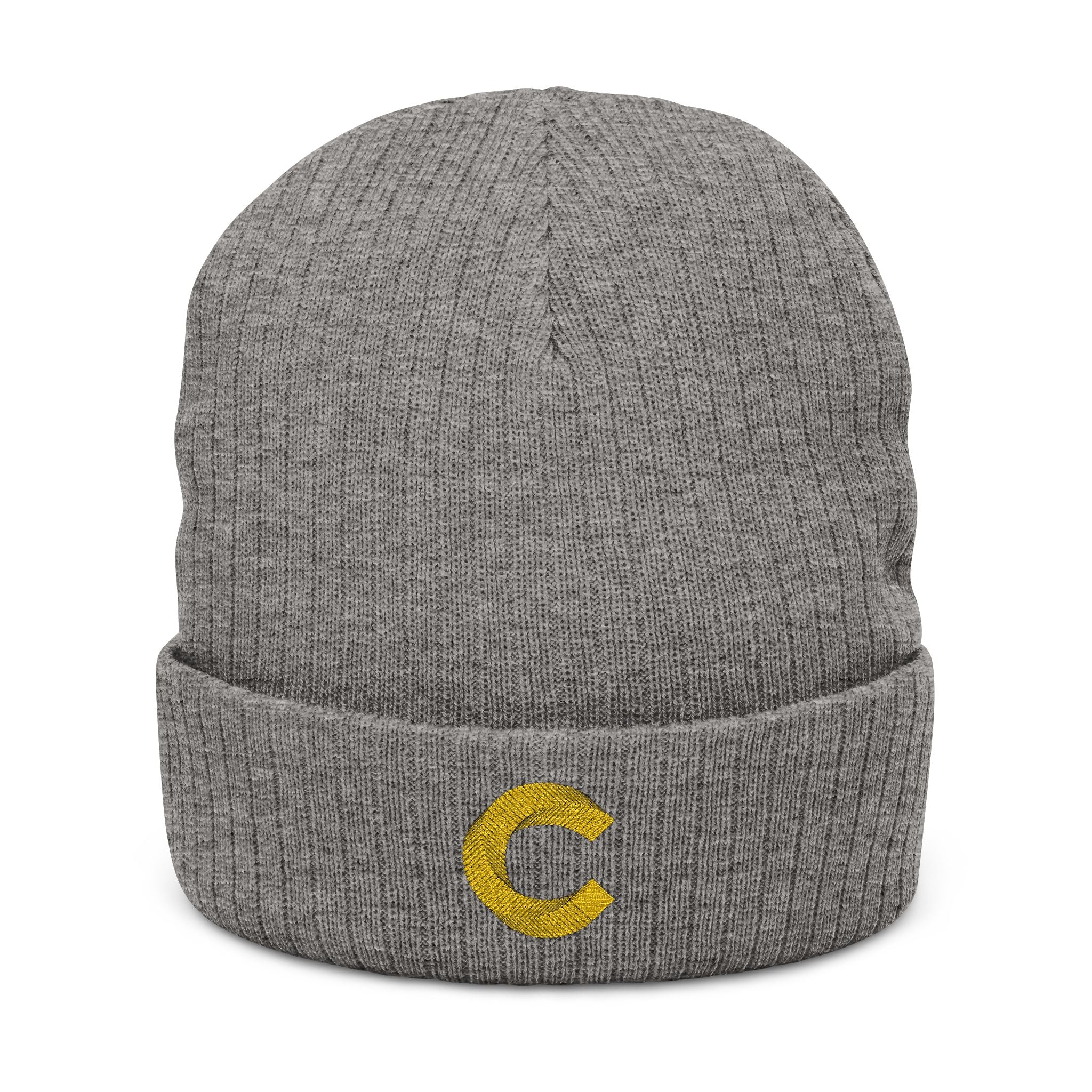 Canton Coin 'C' Beanie – Embroidered Ribbed Knit Hat