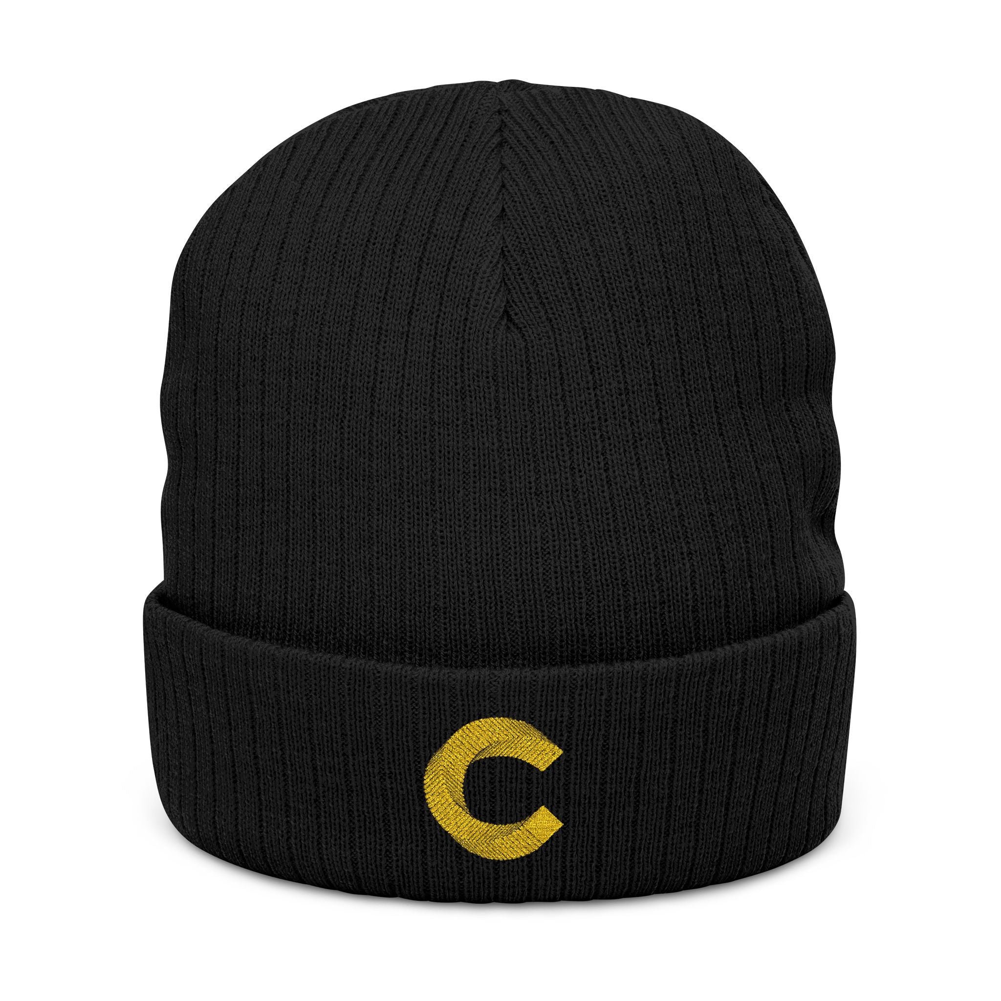 Canton Coin 'C' Beanie – Embroidered Ribbed Knit Hat