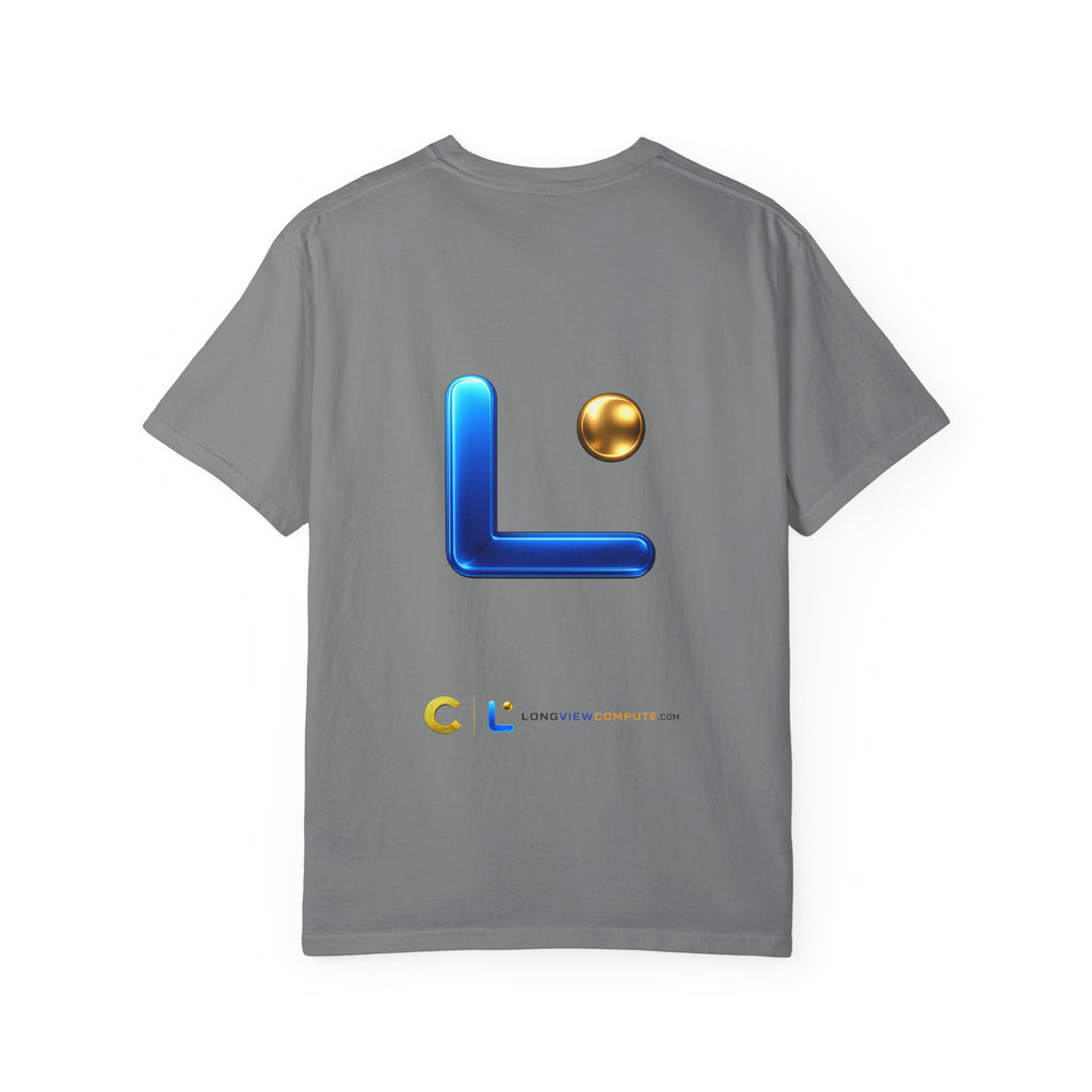 LongView Compute Emblem Tee – Gold & Blue Garment-Dyed Shirt