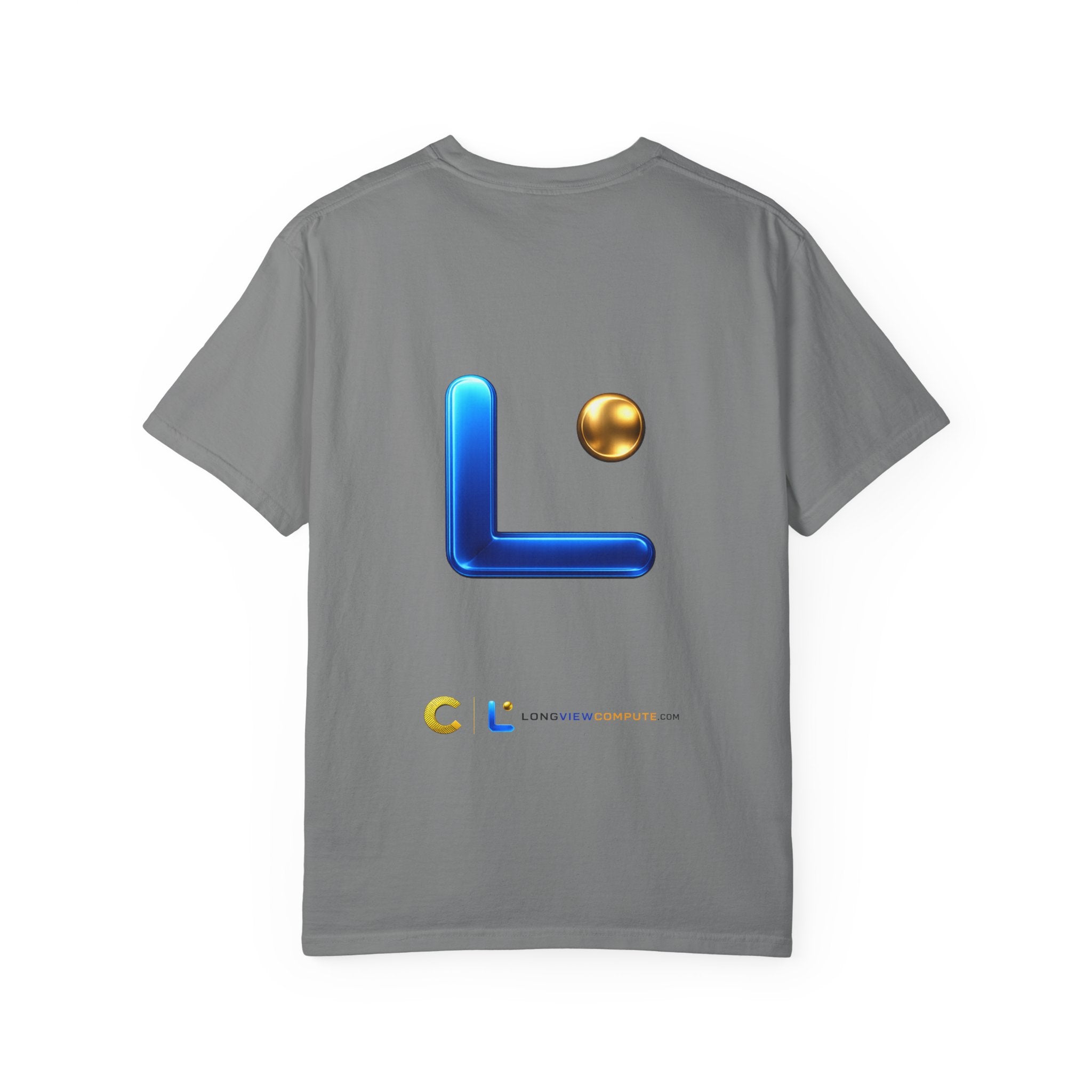 LongView Compute Emblem Tee – Gold & Blue Garment-Dyed Shirt