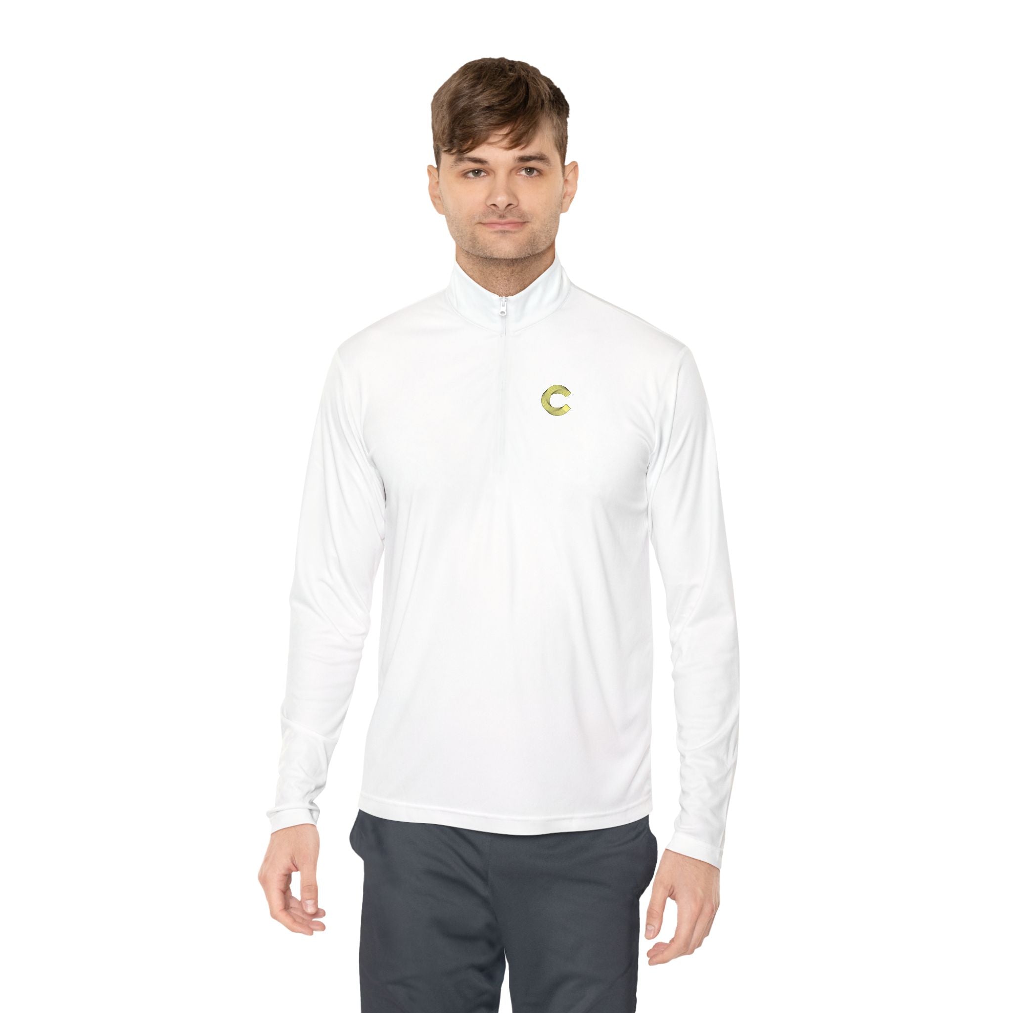 Embroidered 'C' Quarter-Zip Pullover — Minimal Logo Casual Pullover