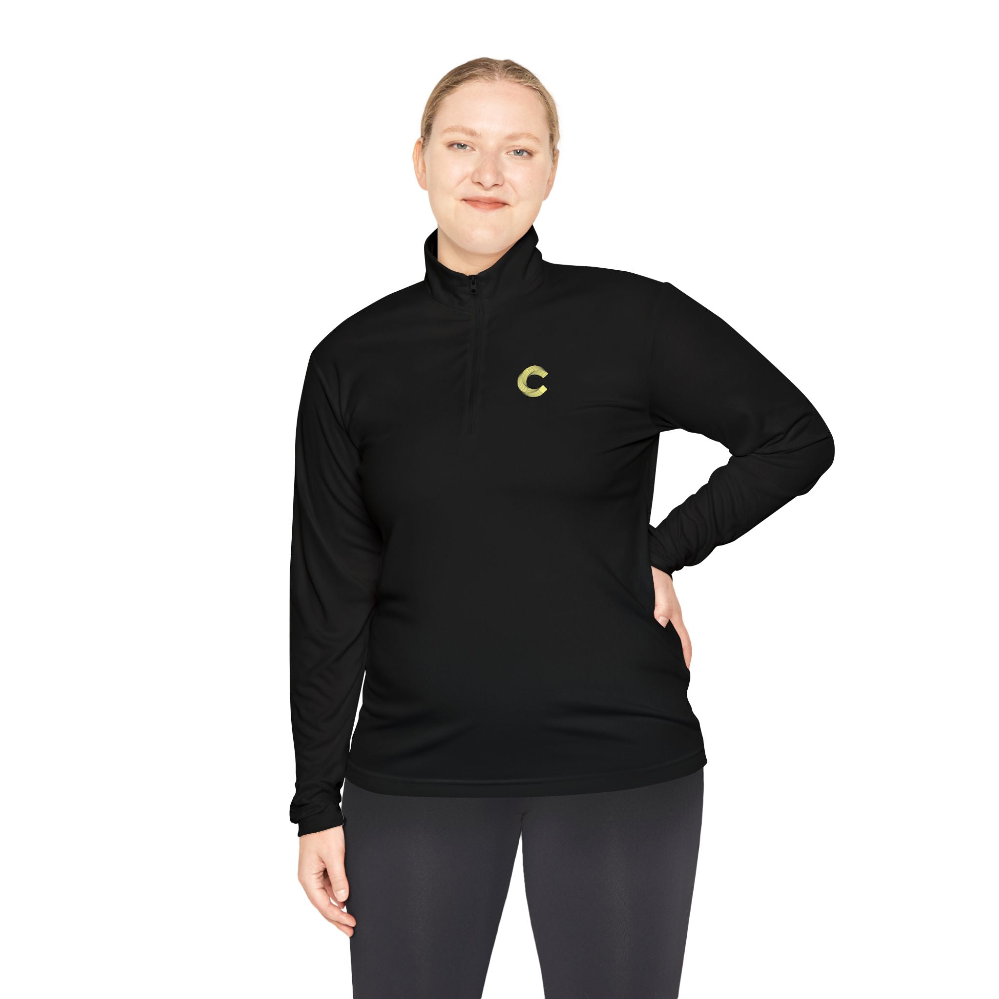 Embroidered 'C' Quarter-Zip Pullover — Minimal Logo Casual Pullover