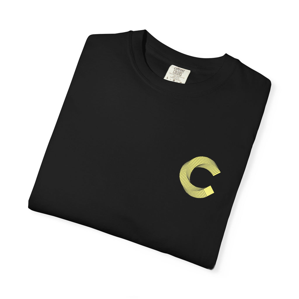 LongView Compute Emblem Tee – Gold & Blue Garment-Dyed Shirt
