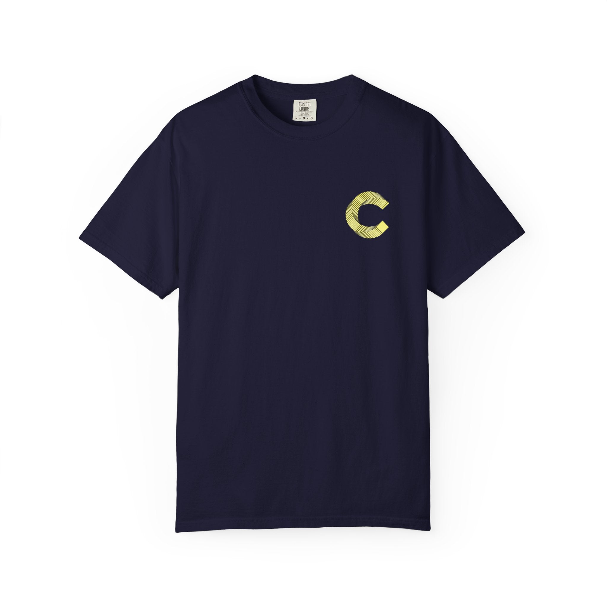 LongView Compute Emblem Tee – Gold & Blue Garment-Dyed Shirt