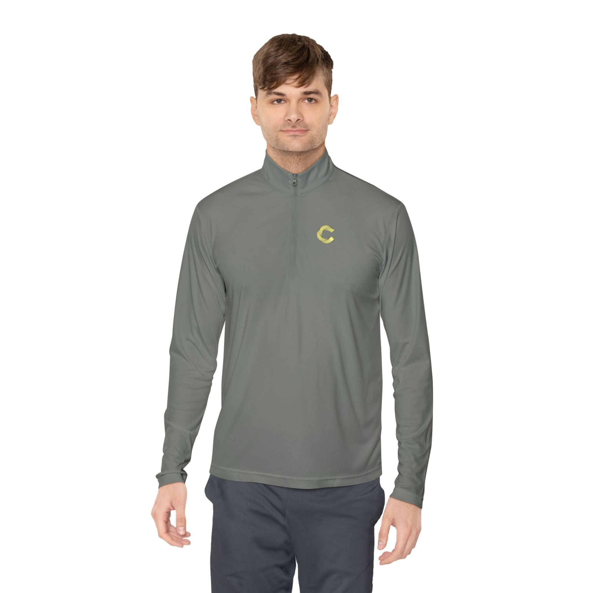 Embroidered 'C' Quarter-Zip Pullover — Minimal Logo Casual Pullover