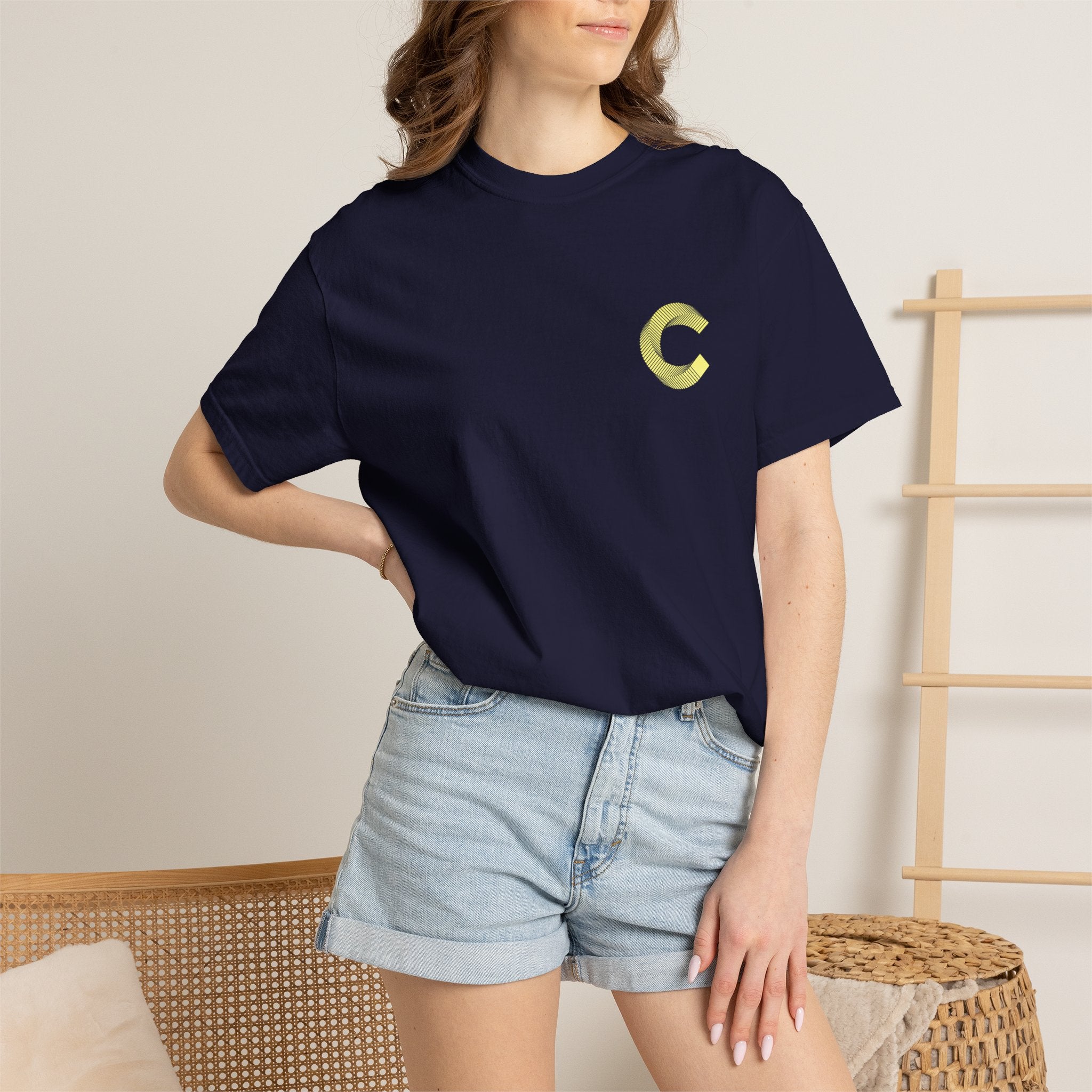LongView Compute Emblem Tee – Gold & Blue Garment-Dyed Shirt