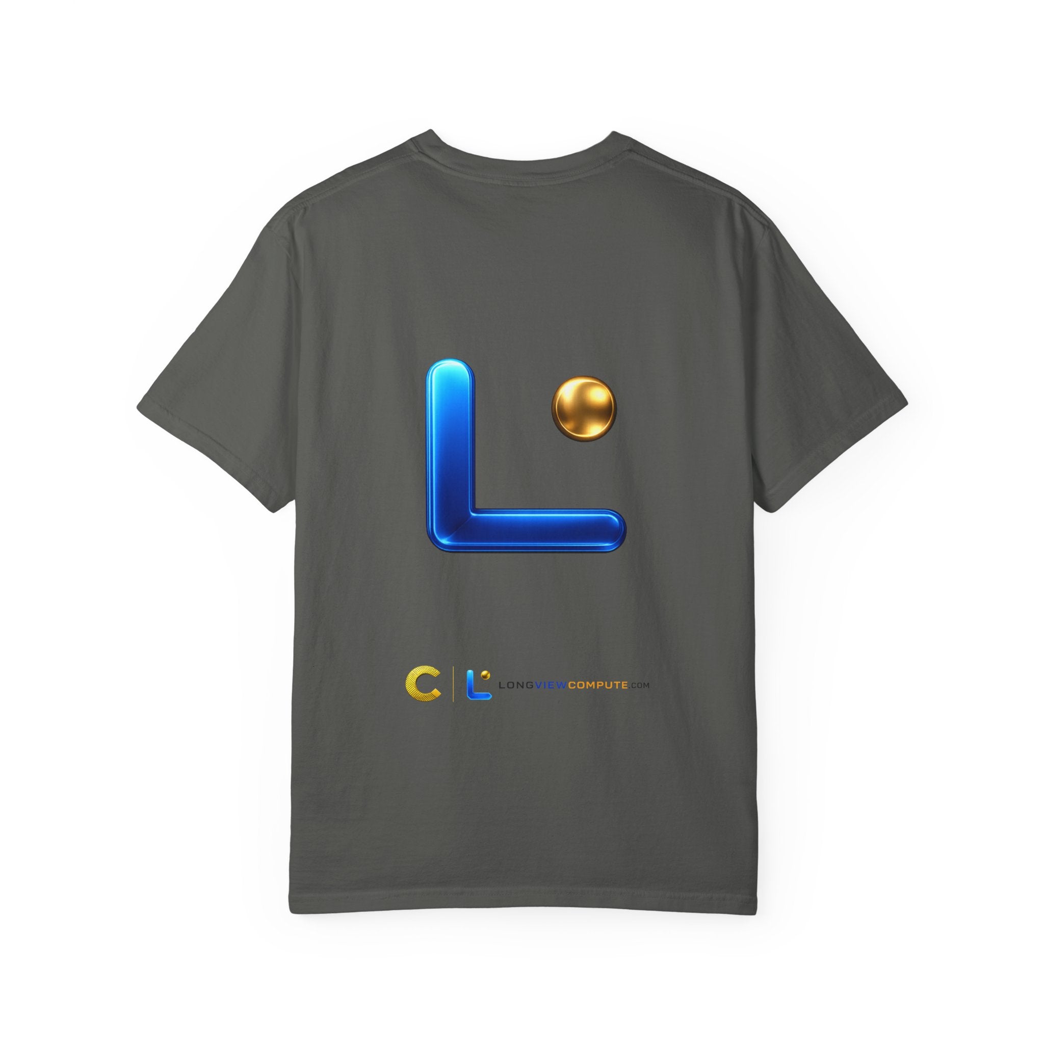 LongView Compute Emblem Tee – Gold & Blue Garment-Dyed Shirt
