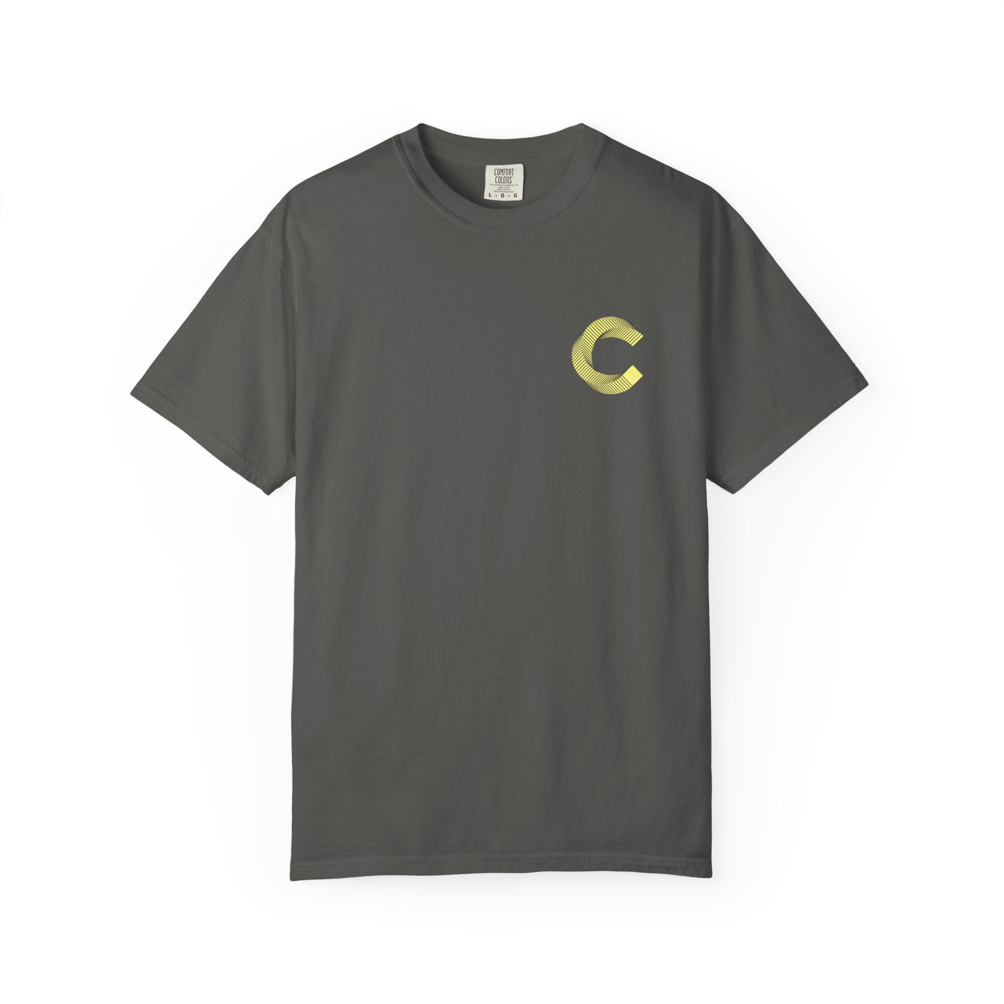 LongView Compute Emblem Tee – Gold & Blue Garment-Dyed Shirt