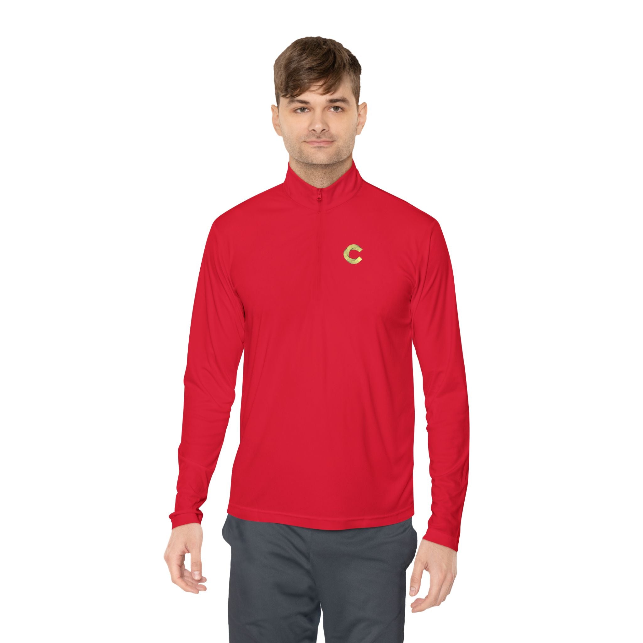 Embroidered 'C' Quarter-Zip Pullover — Minimal Logo Casual Pullover