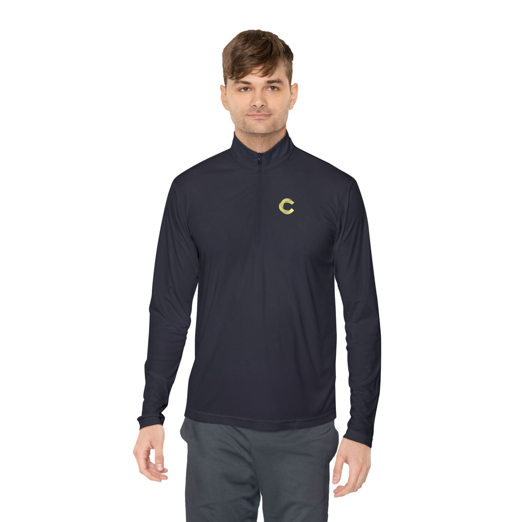 Embroidered 'C' Quarter-Zip Pullover — Minimal Logo Casual Pullover