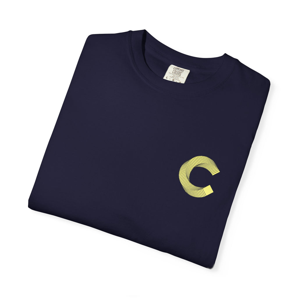 LongView Compute Emblem Tee – Gold & Blue Garment-Dyed Shirt